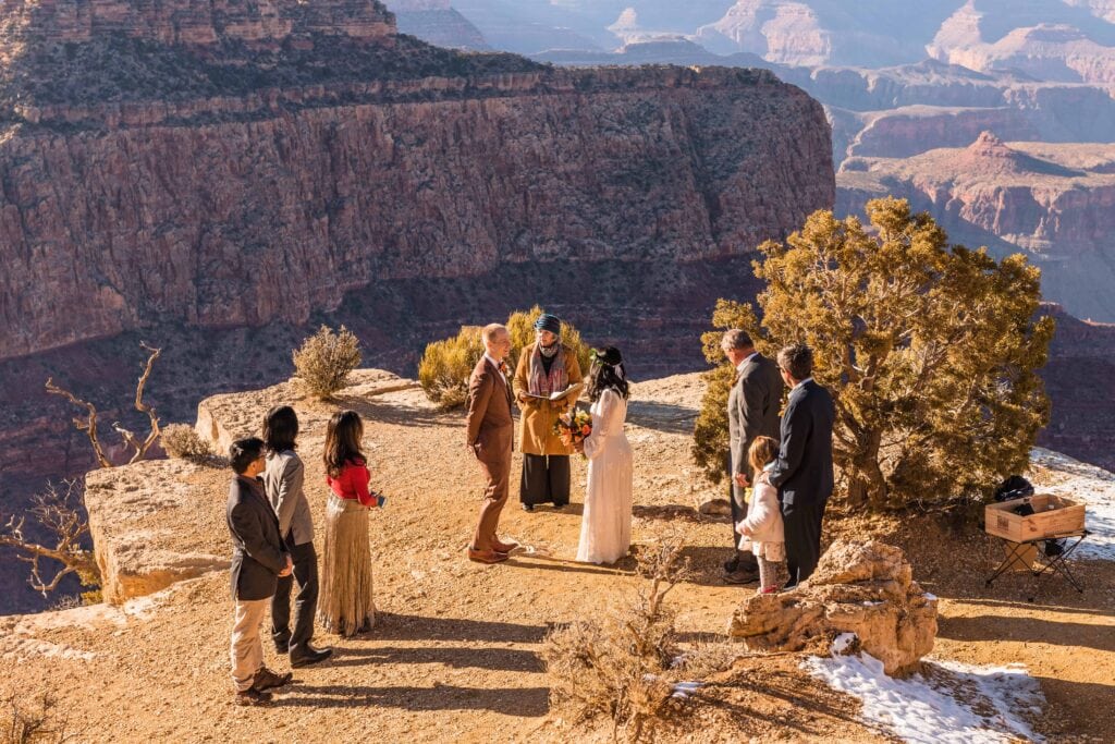 Grand Canyon Intimate Wedding Ceremony with family at Moran Point 