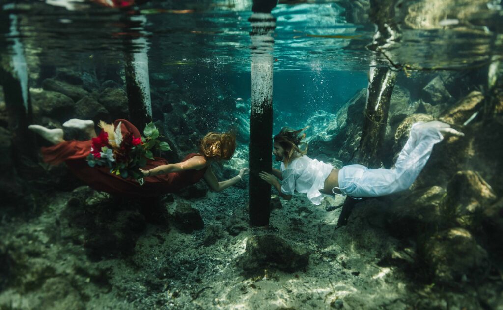 Underwater engagement photos in crystal river florida at the three sister springs