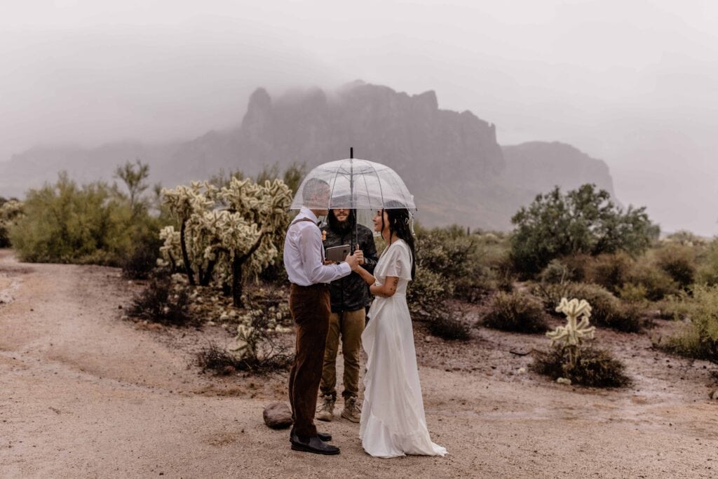 Rainy Umbrella Superstition Mountain Arizona Elopement