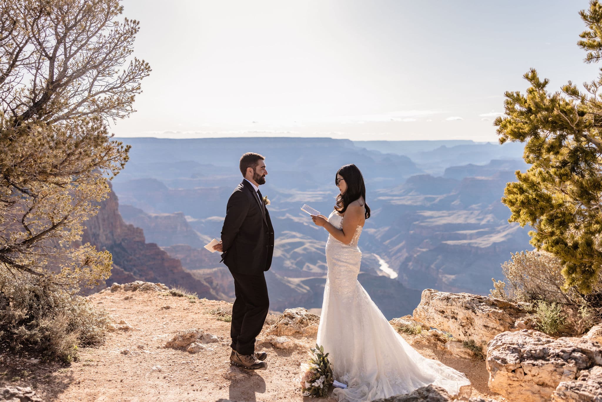 couple elopes at Grand Canyon sunset